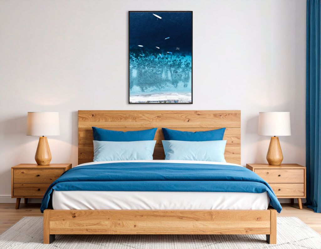 Bedroom with blue decorations